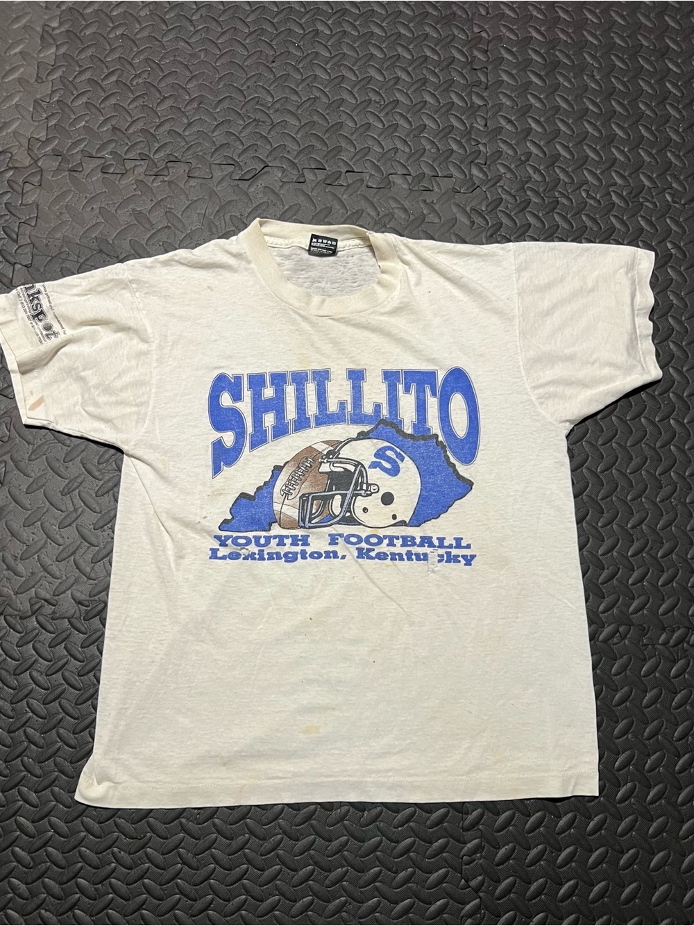 Fruit of the Loom White Tee with Blue Shillito Youth Football Graphic
